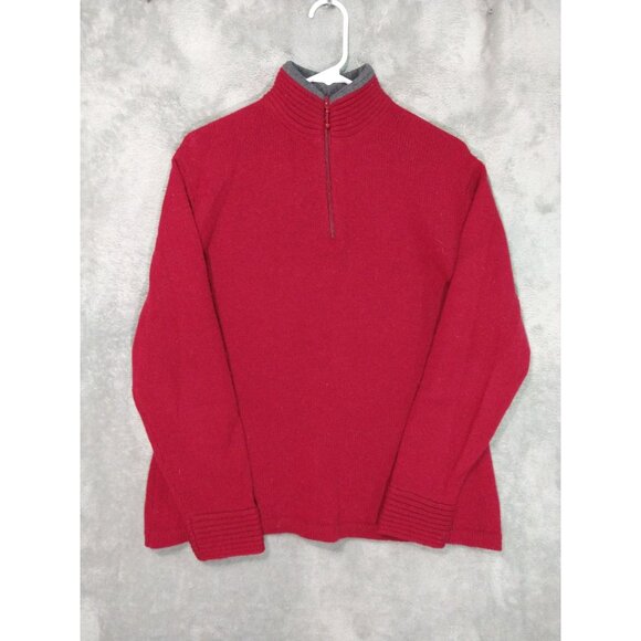 Woolrich Sweater Womens XL Red Ruby Wool Long Sleeve 1/4 Zip Pullover - Picture 1 of 8